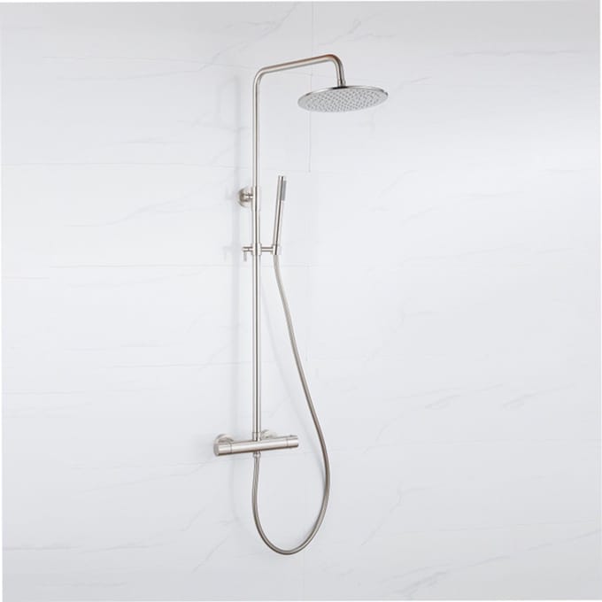 FugaFlow Eccelente Acces Regendoucheset - thermostatisch - 30cm hoofddouche - gladde slang - staaf handdouche - Geborsteld RVS PVD