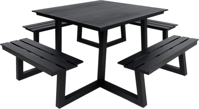 MaximaVida vierkante aluminium picknicktafel Dex 215 cm zwart - open instap