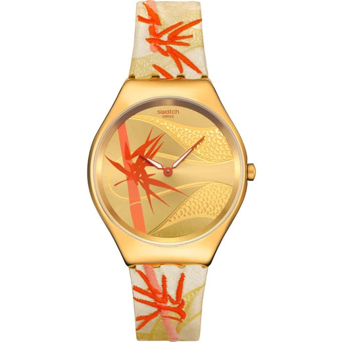 Swatch Skin Irony SYXZ105 Golden red bamboo Horloge