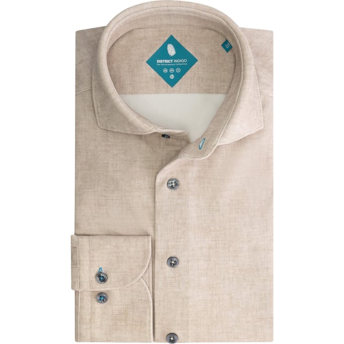 District Indigo Overhemd Pique Performance Mel. Beige  39