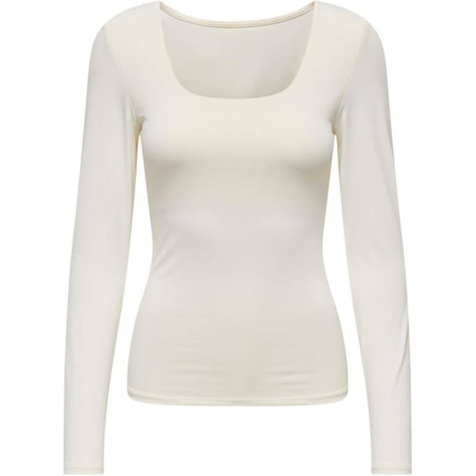 Only witte dames t-shirt   Vierkante hals   Slim Fit   Lange mouw Wit S