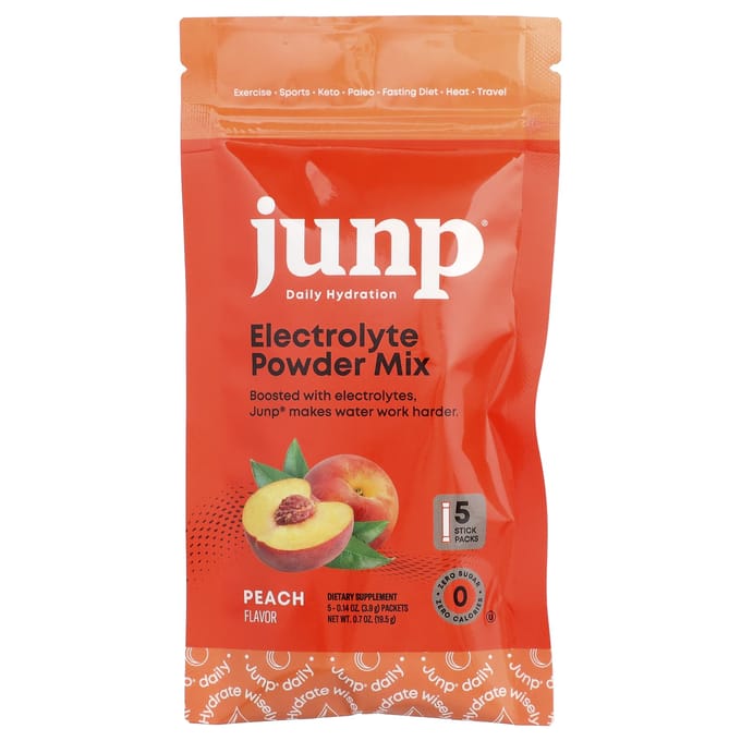 JUNP Hydratatie, Elektrolyten Poedermix, Perzik, 5 Stick Packs, 3.9g (0,14 oz) Elk