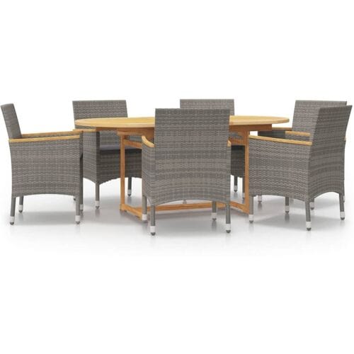 vidaXL - 7-delige - Tuinset - met - kussens - grijs