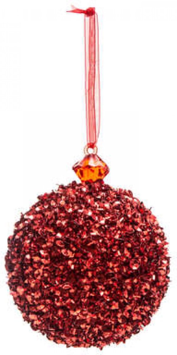 Kerstballenset Glitter - 16 stuks - 8cm - 8 Rood en 8 Zilver