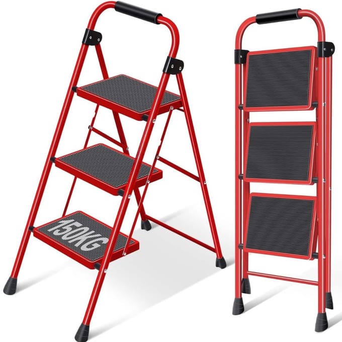 Thuys – Huishoudtrap 3 Treden – Keukentrap – ‎31cm x 41cm x 31cm – Rood