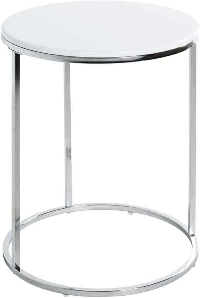 Bijzettafel - Sidetable Tafel - Woonkamer Decoratie - Frame Chroom MDF - 40 x 50 cm - Wit