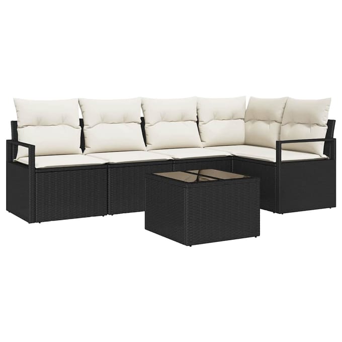 vidaXL Bankstel 6 st Zwart poly rattan