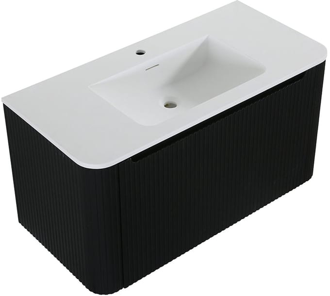 Wastafelkast Wiesbaden Sulora 80cm mat zwart inclusief wastafelblad Laro solid surface