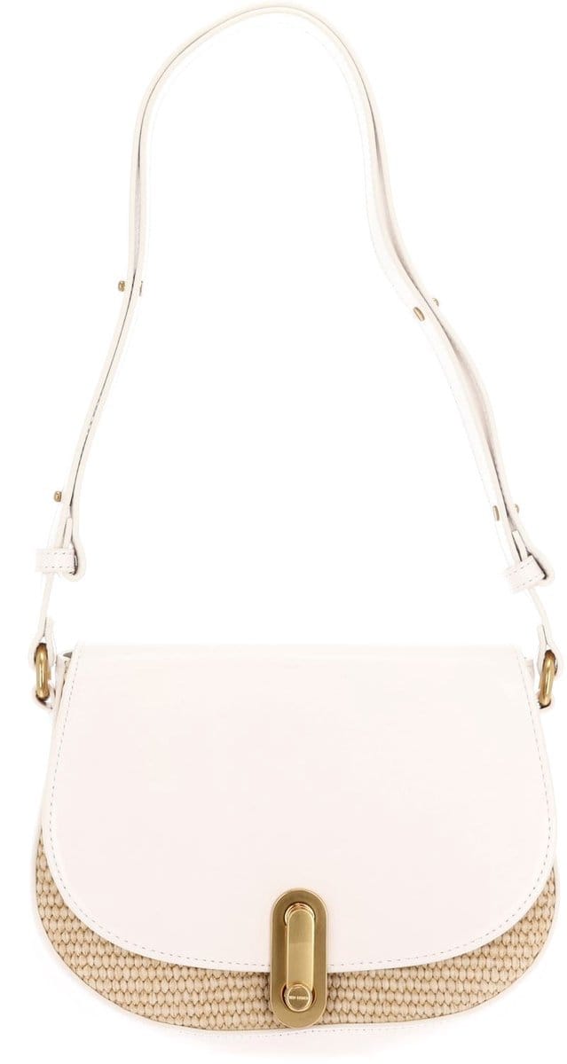 Ted Baker schoudertas Kkaia Twist Lock Detail Raffia Trim Shoulder Bag Ivory wit