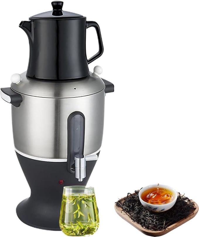 Theemaker Elektrisch - Dubbele Potketel - Thuis en Kantoor - Grote Capaciteit 6L - 3 8 kg - Wit Zwart