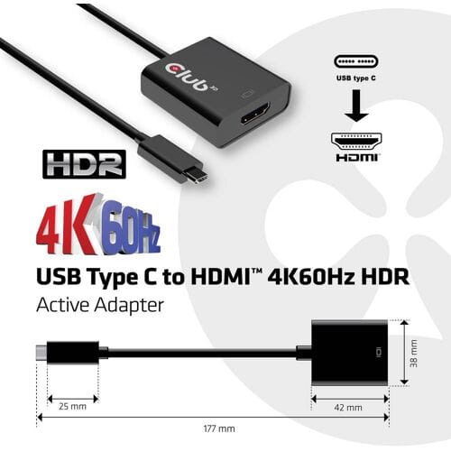 Club 3D USB 3.1 Type C Aan HDMI 2.0 UHD 4K Active AV / multimedia paneel - Extern Video AV / multimedia paneel