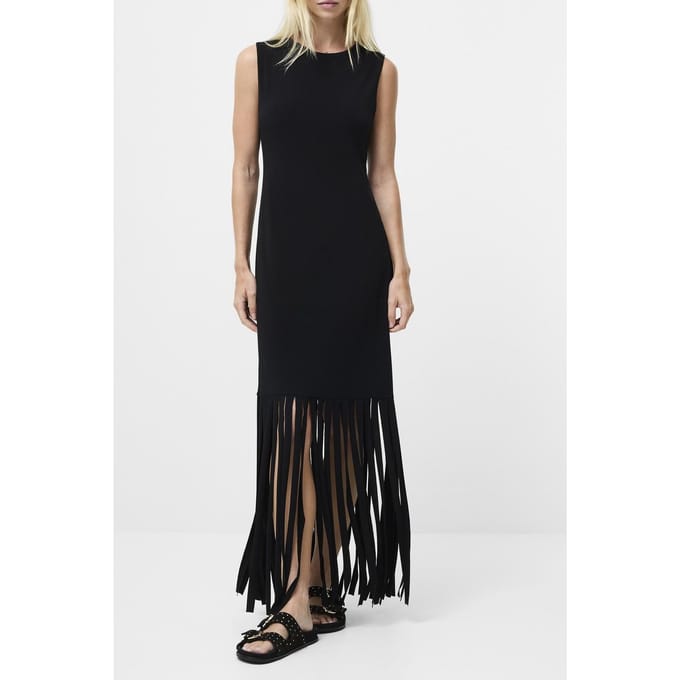 French Connection Samira Fringe Jersey Dress Black Größe: M | Maxikleider Outlet | Damen | Schwarz