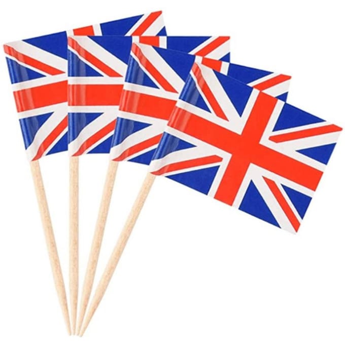 Lot de 100 mini drapeaux Union Jack, cure-dents britanniques, décorations pour cupcakes, drapeaux britanniques, fruits red
