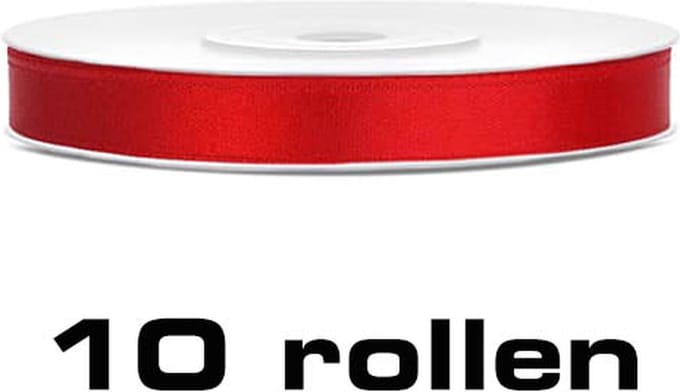 Partydeco - Satijn Lint Rood (6mm/rol 25m, 10 rollen)