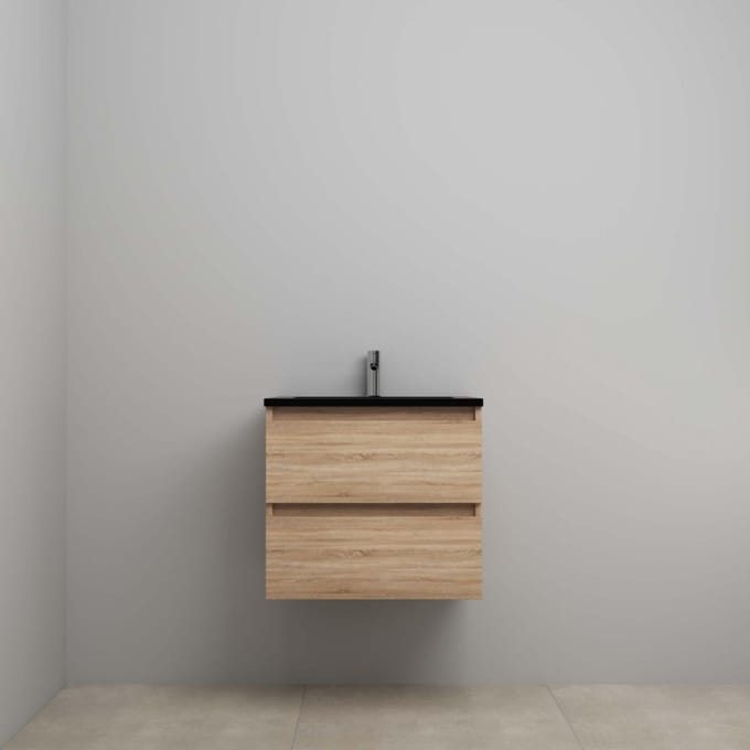 On-Line Onderkast - 60 cm - Voorgemonteerd - Ladestructuur - Acryl Wastafel - 1 Kraangat - Eiken