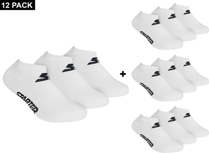 Starter - 12-Pack Sneaker Socks - Enkelsokken Bundel - 43 - 46 - Wit