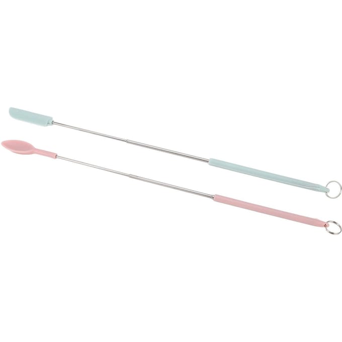 Ensemble de 2 mini spatules en silicone Acier inoxydable de qualité alimentaire Racleur de pot rétractable pour cuisine white
