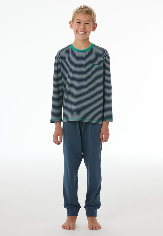 Lange pyjama met manchetten, streepjes, salie - Nightwear 152