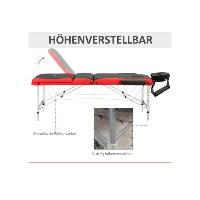 HOMCOM Lit de massage pliant réglable en hauteur avec appui-tête 215 x 60 x 61-84 cm