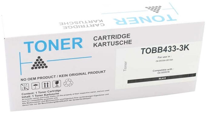 Oki TOBB433-3K - Toner Zwart - 3.000 pagina's - Huismerk Compatible - Geschikt voor OKI B 433 DN OKI B 513 DN