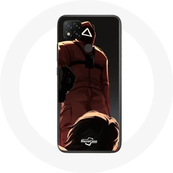 Coque - Xiaomi - Redmi 9C - Souple - Rouge - Squid Game Soldat avec Masque Triangle rouge