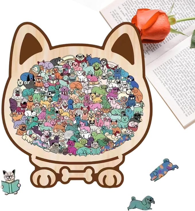 Houten Puzzel - Dierenpuzzel - Ontspannend Spel - Morandi Kleuren - 115 Stukjes - Macaron