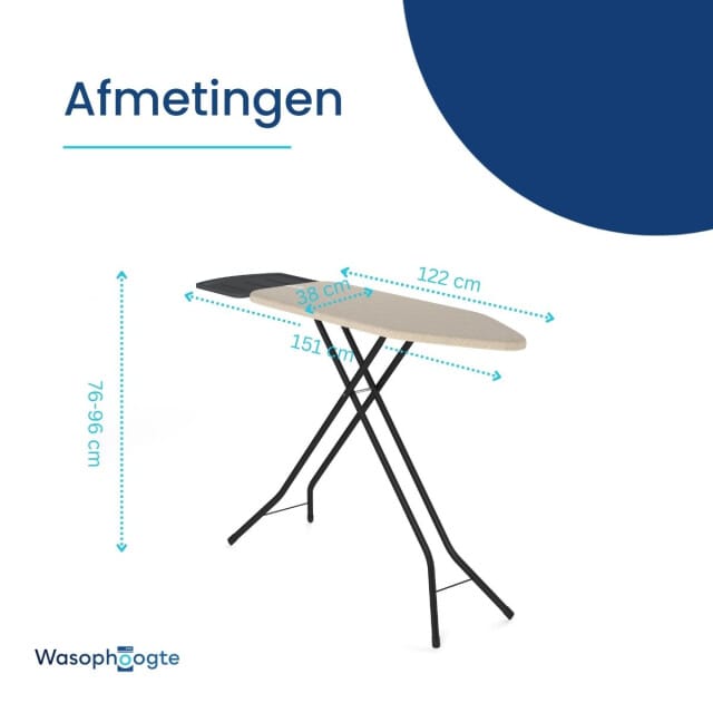 Wasophoogte® Strijkplank - Met strijkplank stoomgenerator plateau - 122*38 cm - 4 verstelbare hoogtes - Beige