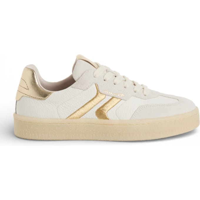 Tamaris dames sneakers van wit leer met gouden strepen