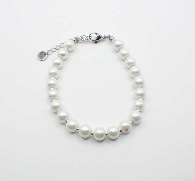 Colure® armband glasparels white 6mm zilveren Miyuki gecombineerd