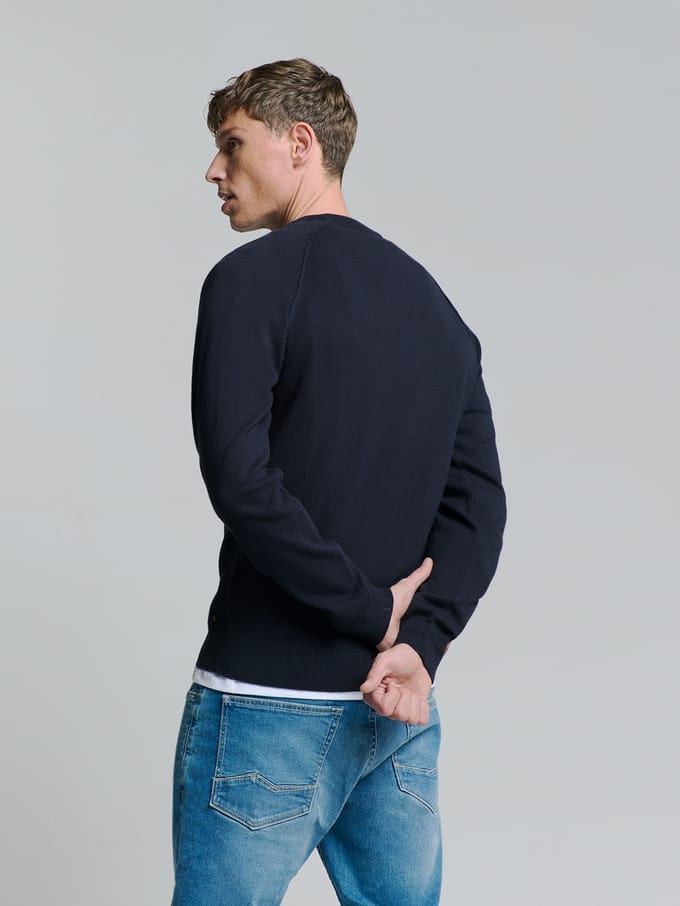 No Excess Pullover Crewneck Solid Relief Knit Blueberry  2XL