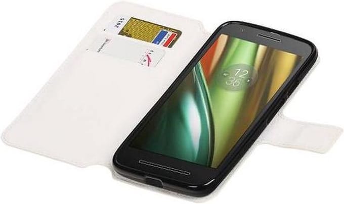 Cross Pattern TPU Bookstyle Case Hoesjes Geschikt voor Motorola Moto E (3nd Gen) E3 Wit