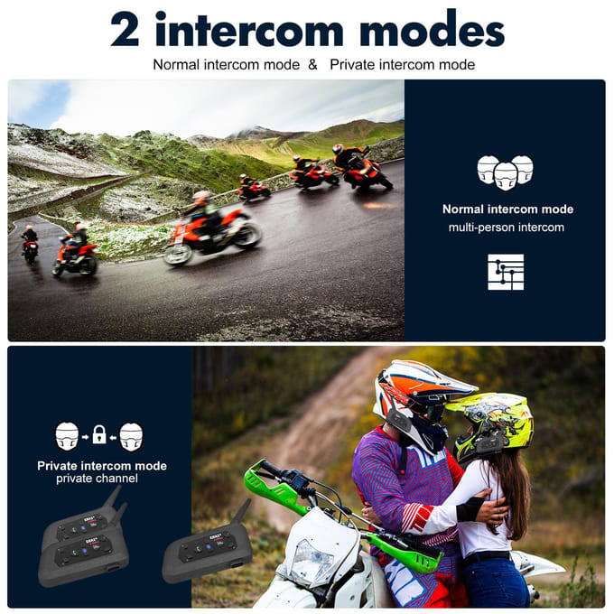 EJEAS V6 Pro Motorhelm Intercom 1200M Duplex Interphone Headset Rijden Walkie-talkie voor 1PCS zwart