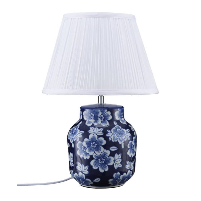PR Home tafellamp Fanny, blauw/wit, keramiek, 47 cm, E27