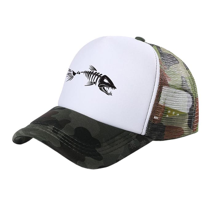 Casquette Trucker Os de Poisson Hommes Pêche Squelette Os de Poisson Casquettes de Baseball Unisexes Chapeaux Filet Mesh Mz-496 white