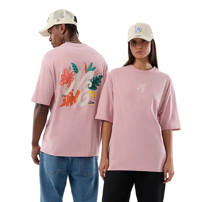 New Era Floral T-shirt Met Korte Mouwen Roze S Man