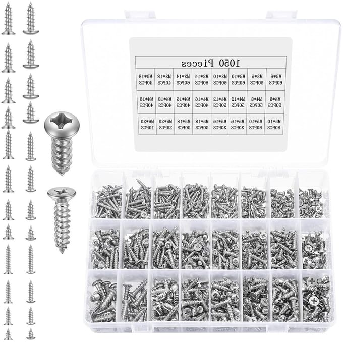 1050 Stuks RVS Schroeven Set - M3, M4, M5 Zelftappende Schroeven voor Hout, Platen en DIY Projecten