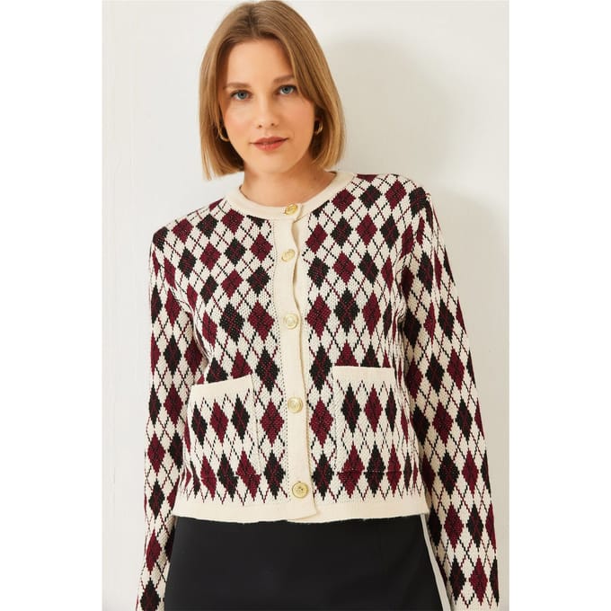 Jacquard Gebreide Cardigan met Zakken