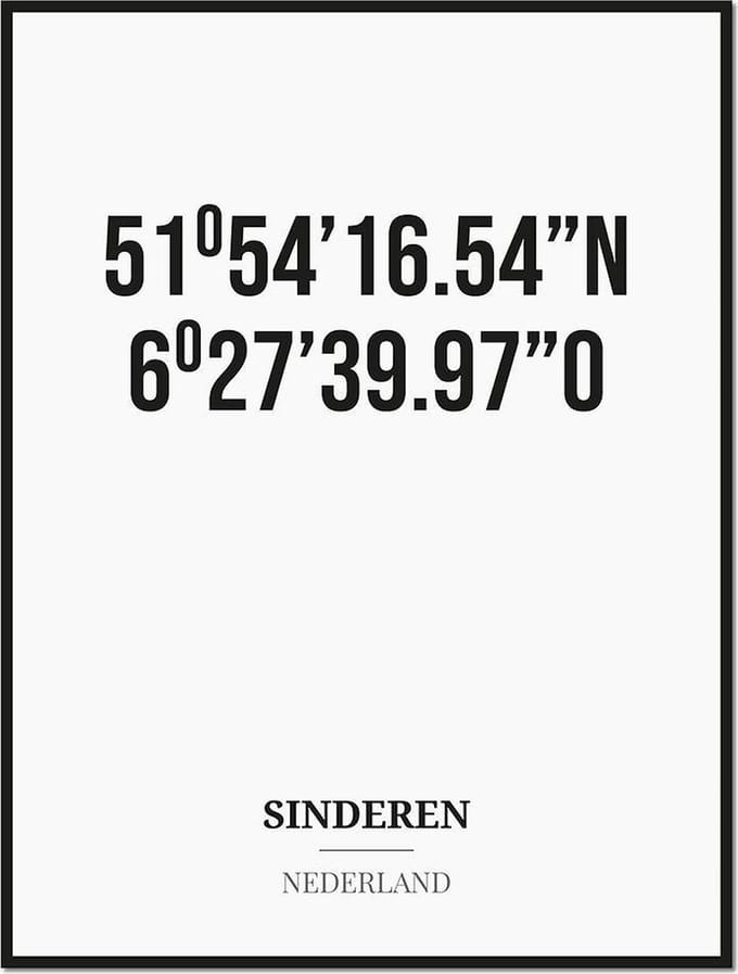 Poster/kaart SINDEREN met coördinaten