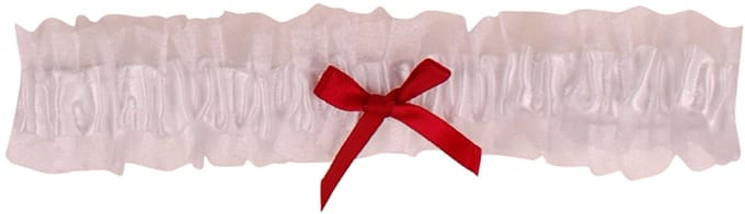 Kousenband Wit met Organza & Bordeauxrood Strikje - 33cm Elastisch