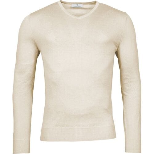 Thomas Maine Trui V-Neck Single Knit Merinowol Natural / male