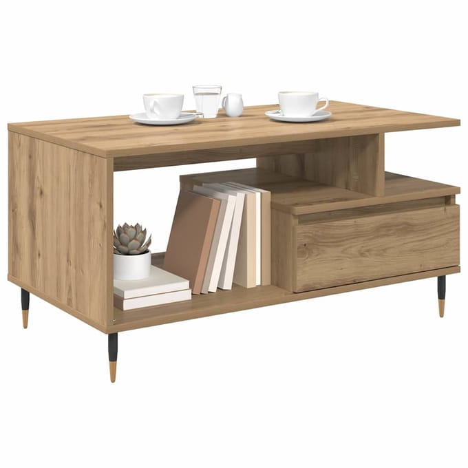 vidaXL - Salontafel - Artisan - Eiken - 90 - x - 49 - x - 45 - cm - Bewerkt - hout