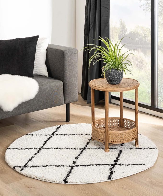 Rond berber vloerkleed - Habitat wit/zwart 100