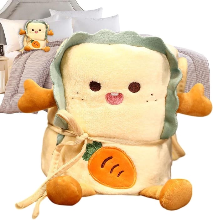 Kussen Deken - 2-in-1 Pluche - Kinderen Knuffelen - Brood Vorm Ontwerp - 90x115 cm - Wortel