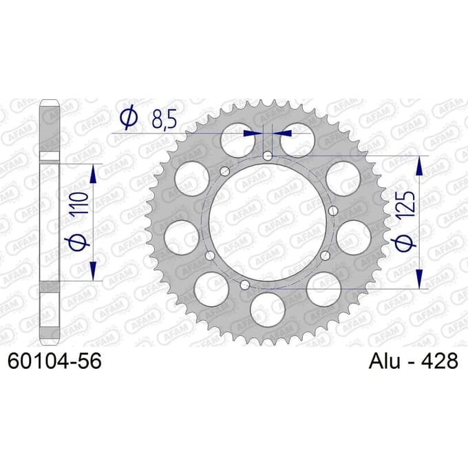 Aluminium tandwiel achter Afam 428 56 dents
