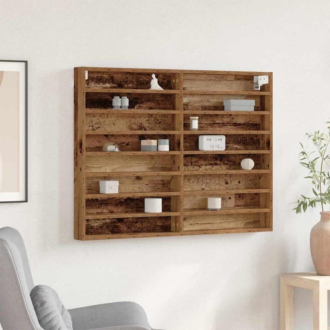 vidaXL - Display - Kast - Muurmontage - Oudhout - 100 - x - 8,5 - x - 75 - cm - Bewerkt - hout