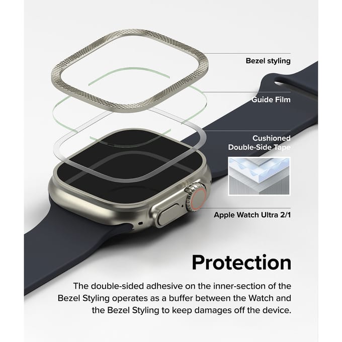 Ringke Bezel Styling + Screenprotector voor de Apple Watch Ultra - 49 mm - Knurling Titanium