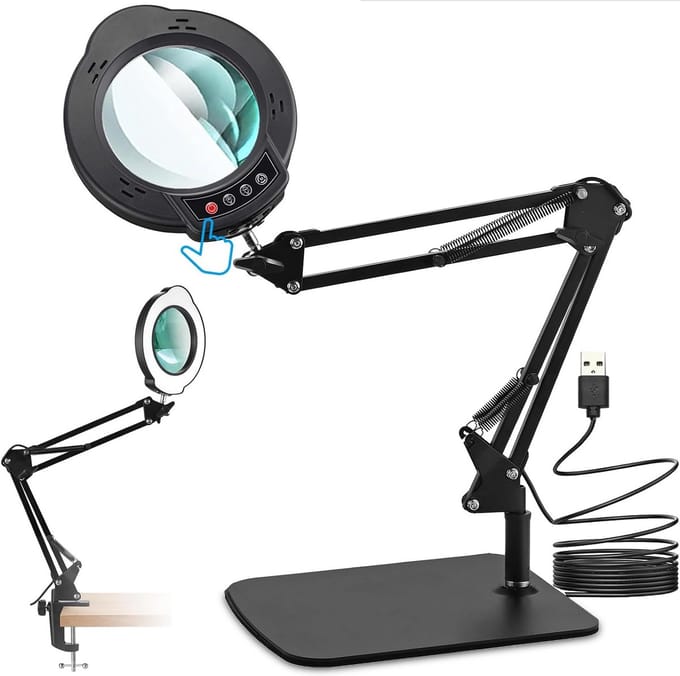 Vergrootglas met Klem en Licht (8x Vergroting) - 10 Niveau's Dimbaar & 3 Kleurstanden