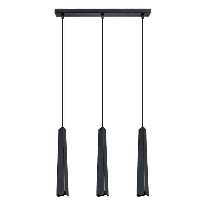 Hanglamp PRYSM 3L met 3 slanke kappen in lijn - Sollux Lighting - IP20 - Zwart staal behuizing - 45 x 5 x 120 cm - 3 x G9 LED, exclusief lichtbron - 3 x 8 W - Scandinavische hanglamp voor woonkamer, slaapkamer en eetkamer
