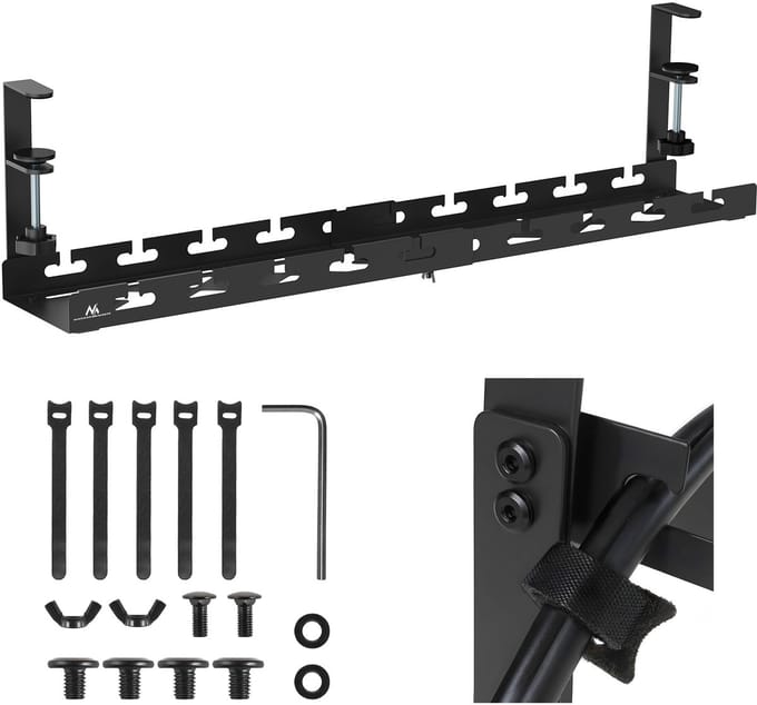 Maclean - Kabelgoot - kabelopbergsysteem voor onder het bureau, max. belasting 5kg, max. 728 mm, zwart, MC-103 B
