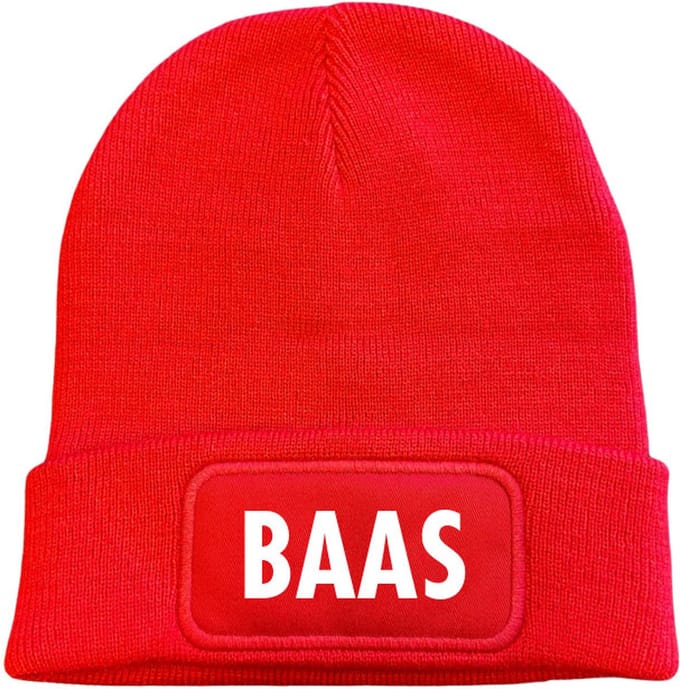 Wintermuts rood - Baas - wit - soBAD. | Warme rode muts voor volwassenen | Heren en Dames Beanie